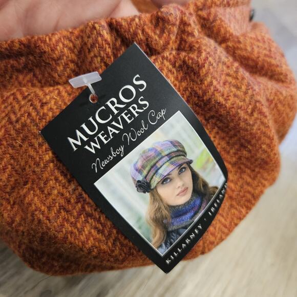 Mucros Weavers Ireland 100% Wool Orange Tweed Newsboy Hat Floral Preppy NWT - Picture 6 of 8